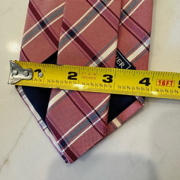 BREUER Men's Designer Silk Plaid Check Red Blue White Neck Tie Made In - Picture 9 of 10